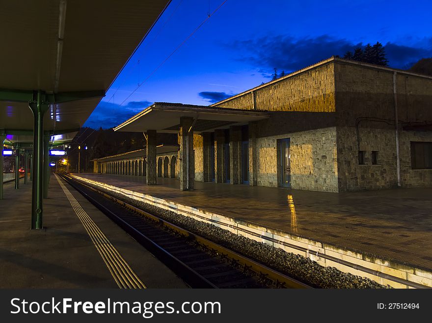 Night in a mountain railway station