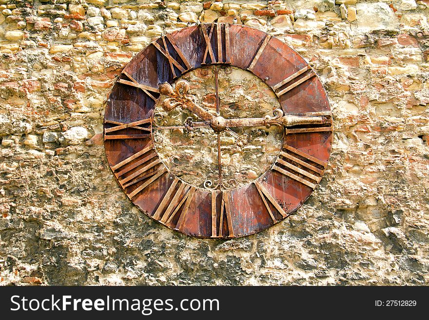 Ancient Clock on the wall near the cathedral, Zagreb, Craoatia