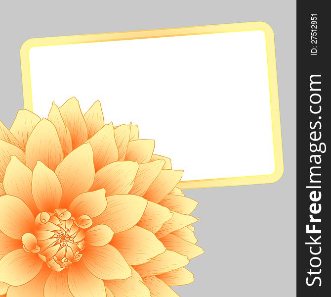 Vector illustration greeting card with orange dahlia. Vector illustration greeting card with orange dahlia.