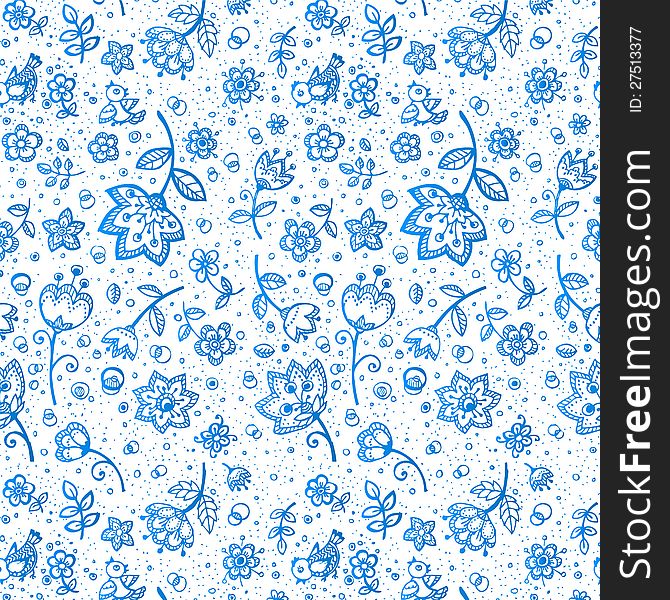 Hand-drawing blue colors flower pattern. Hand-drawing blue colors flower pattern