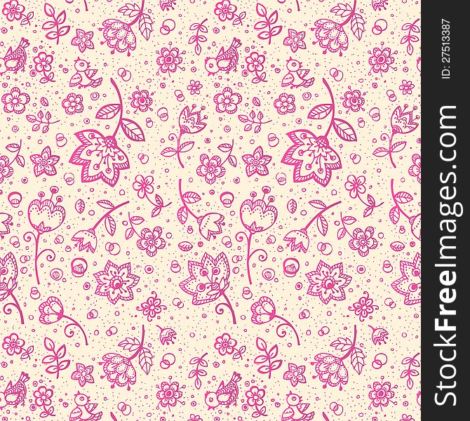 Hand-drawing rose flower seamless pattern