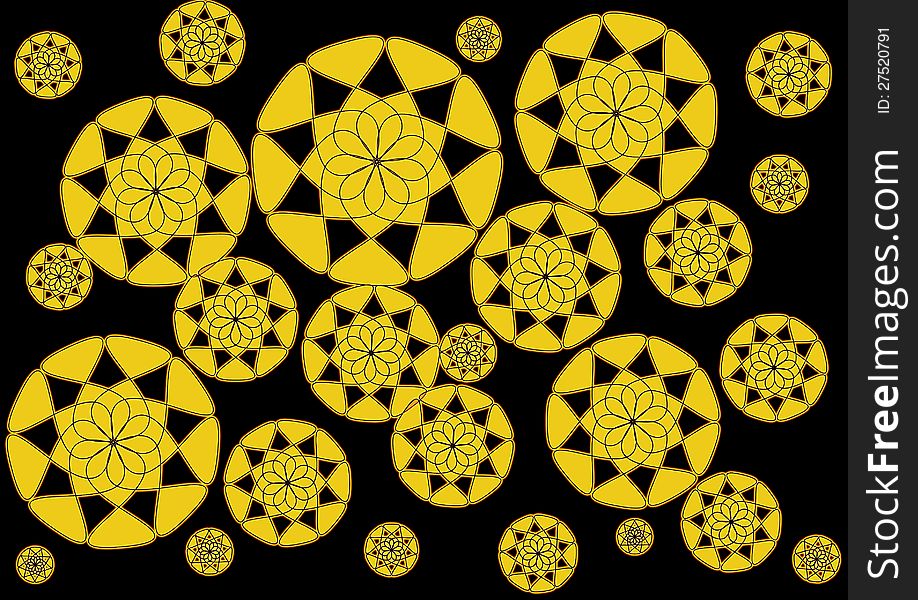 Modern Abstract Floral   design yellow on black