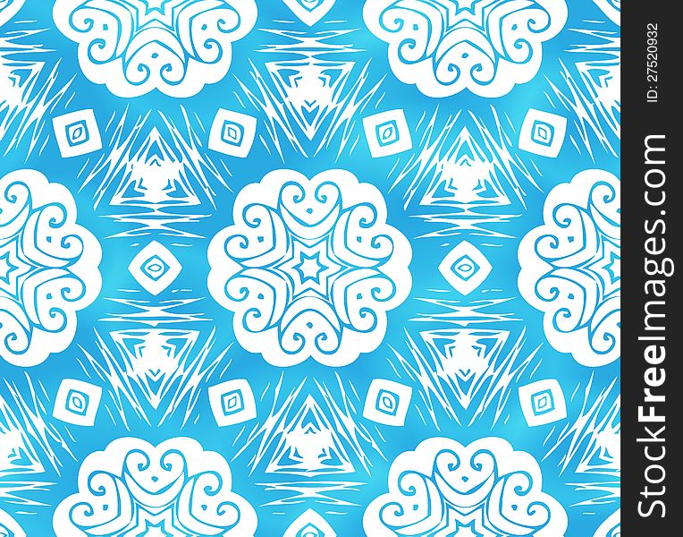 Blue Abstract Snowflakes Seamless Pattern