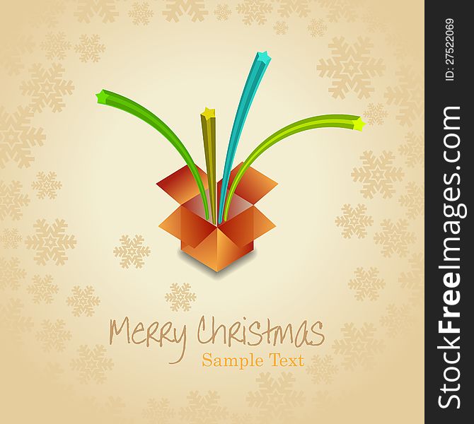 Christmas beige background with open gift  box snowflake