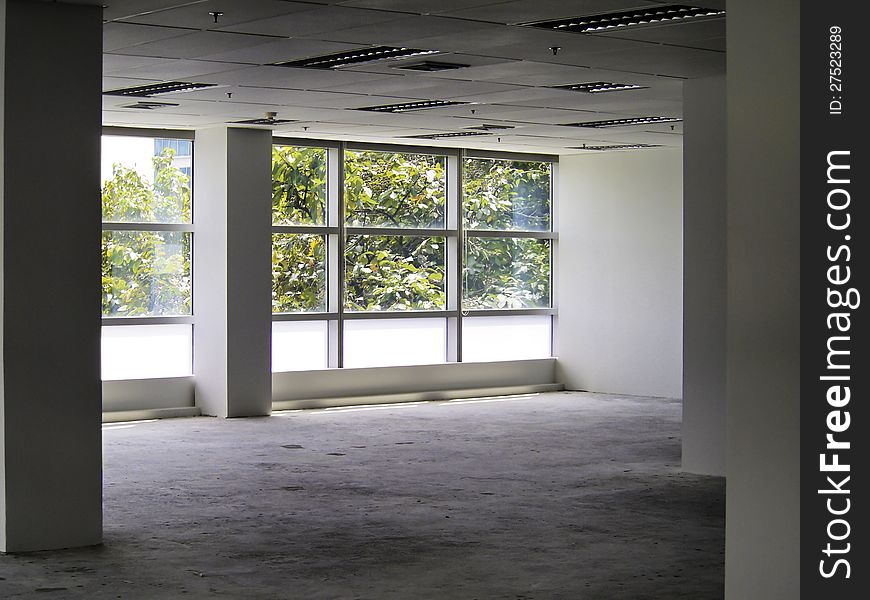 Office interior with glass wall