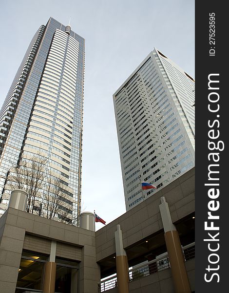 New modern business buildings in downtown Seattle. Two Union Square. New modern business buildings in downtown Seattle. Two Union Square