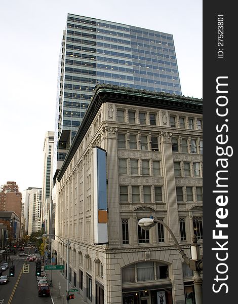 Old and new buildings and street of Seattle. Old and new buildings and street of Seattle.