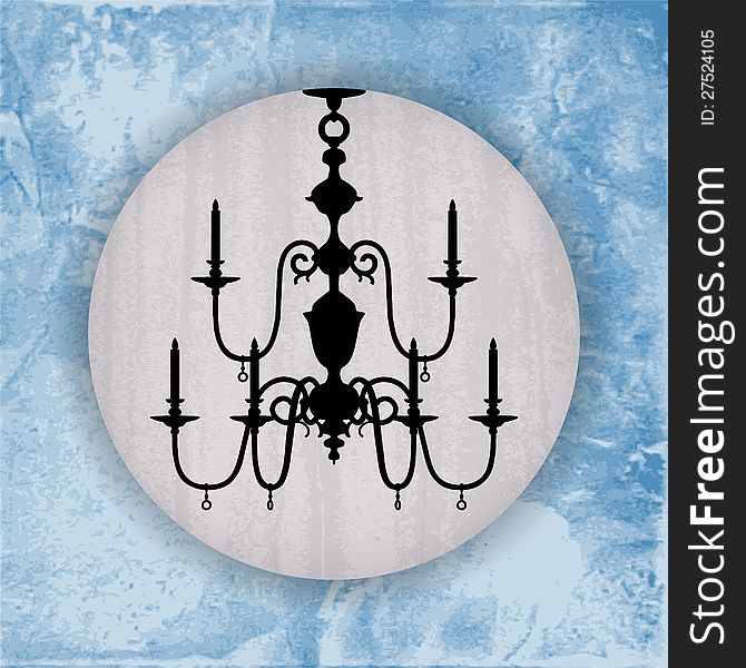 Silhouette of luxury chandelier on a scratched wallpaper/ template design of invitation with chandelier