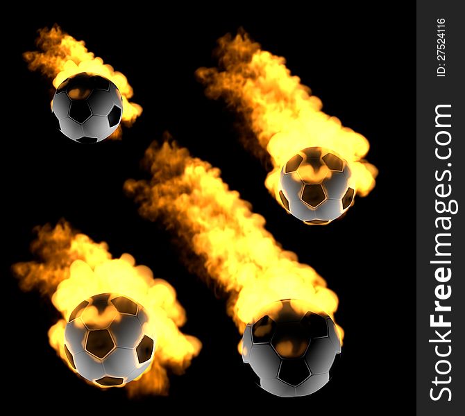 Flying soccer ball in the fire