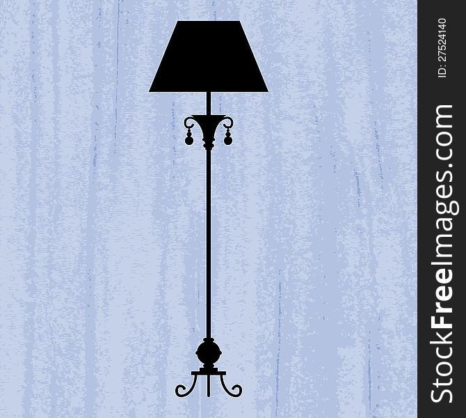 Silhouette of luxury standard lamp on a scratched blue wallpaper/ template design of invitation with lamp