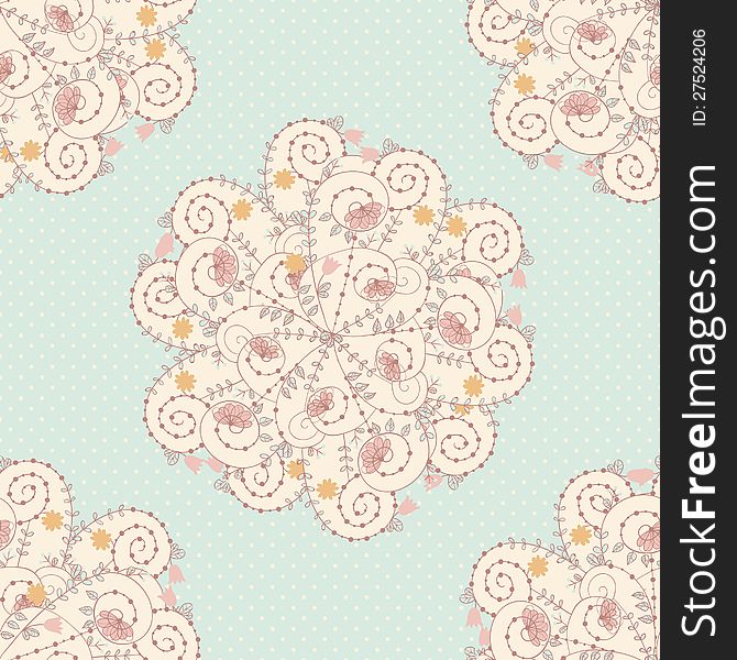 Vector delicate seamless background with flowers and spirals. Vector delicate seamless background with flowers and spirals