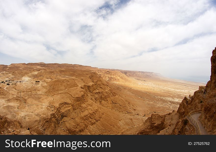 Masada fortress and king Herod's palace in Israel judean desert travel. Masada fortress and king Herod's palace in Israel judean desert travel