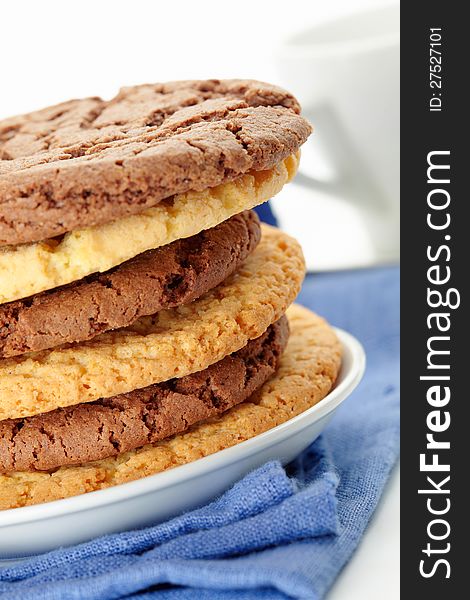 Oat cookies and Chocolate cookies on a blue napkin