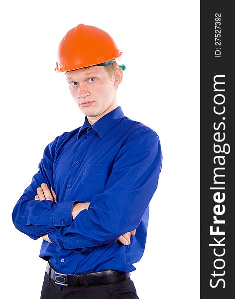 A guy at work isolated on white background