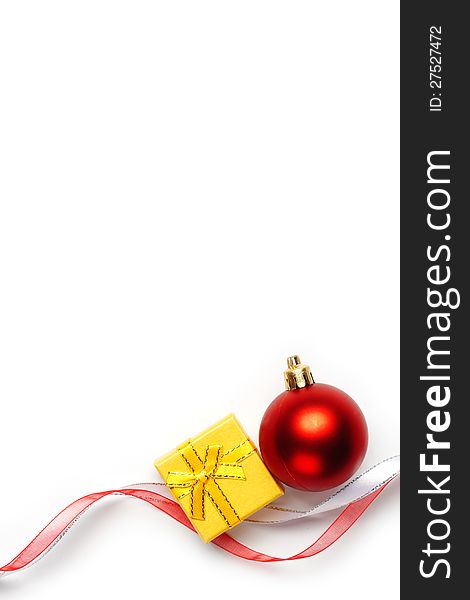 Festive background. Christmas bauble and ribbons. Festive background. Christmas bauble and ribbons