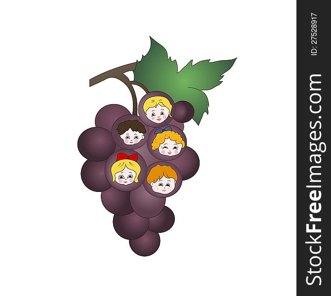 Vector illustration of kids on the grapes