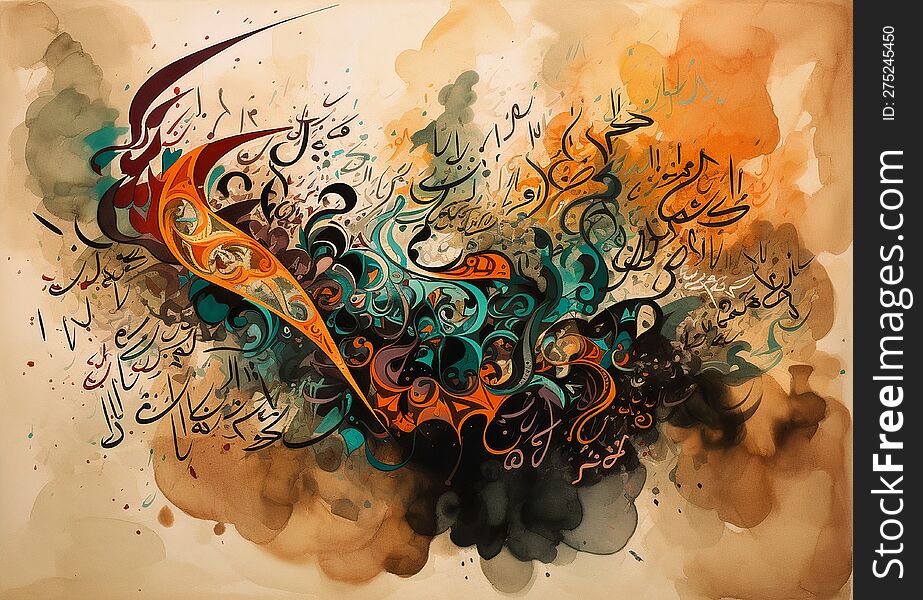 artwork canvas painting wall decor. Arabic letters manipulation background