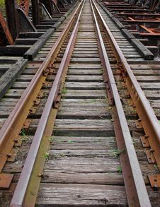Abandoned Railroad Tracks On Bridge. Royalty Free Stock Images
