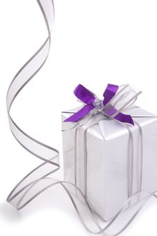 Present With Silver Ribbon Royalty Free Stock Photos Present With Silver Ribbon Royalty Free Stock Photos