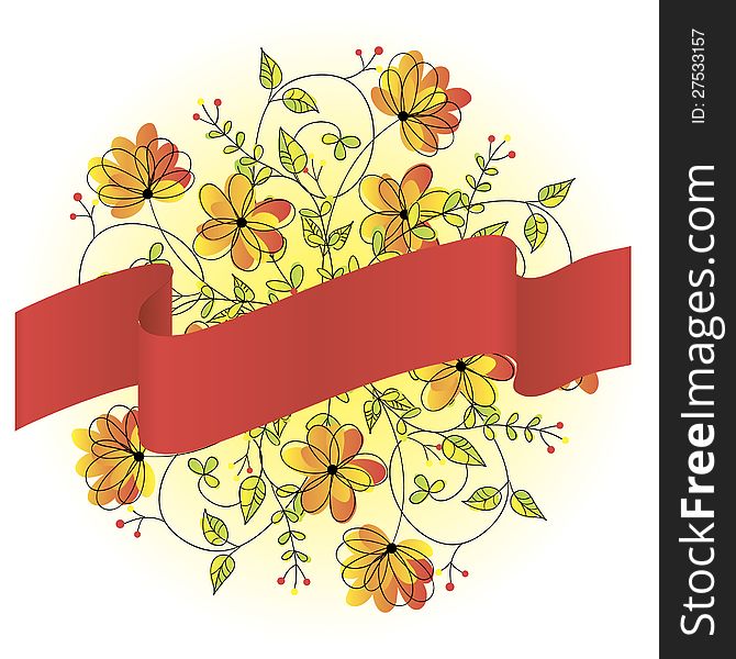 Vector spring illustration with flowers and ribbon. Vector spring illustration with flowers and ribbon