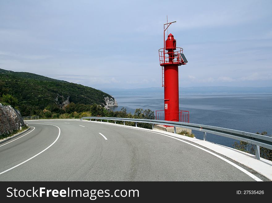 The red lighthouse at the Mediterranean Sea