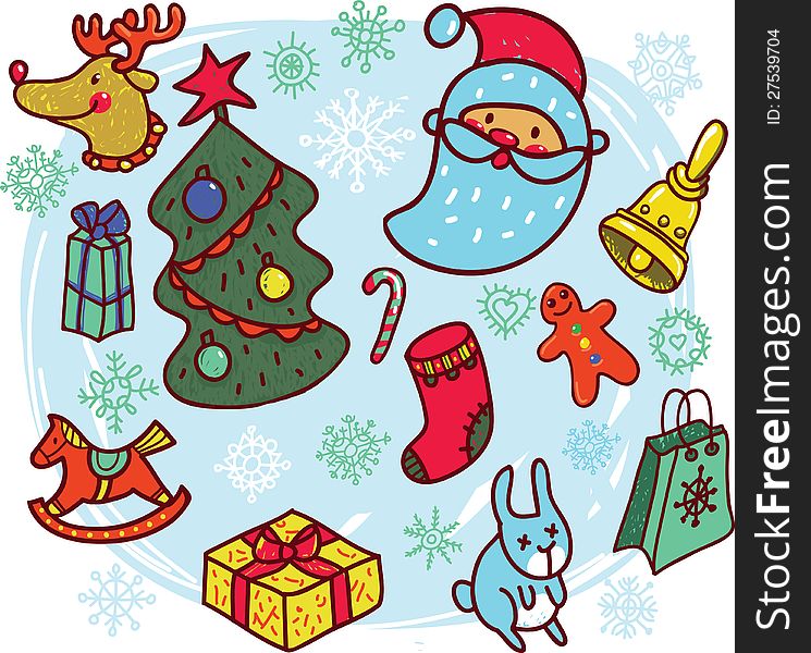Set of Christmas symbols cartoons