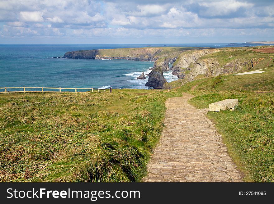 Carnewas & Bedruthan Steps on the North Cornish coast between Padstow and Newquay, in Cornwall, England, United Kingdom. Carnewas & Bedruthan Steps on the North Cornish coast between Padstow and Newquay, in Cornwall, England, United Kingdom