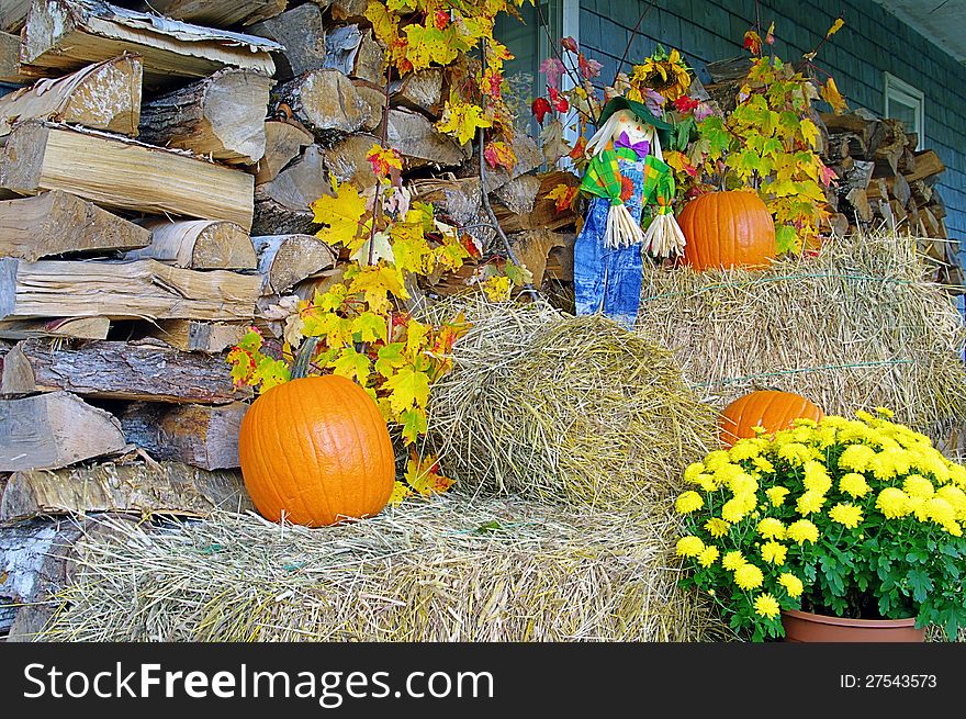 The poarch of a house decorated for fall. The poarch of a house decorated for fall
