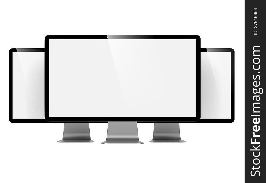 Computer Display with Blank Screen Set. Isolated on White. Computer Display with Blank Screen Set. Isolated on White.