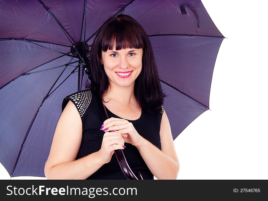 Beautiful girl under the umbrella of isolated on white background