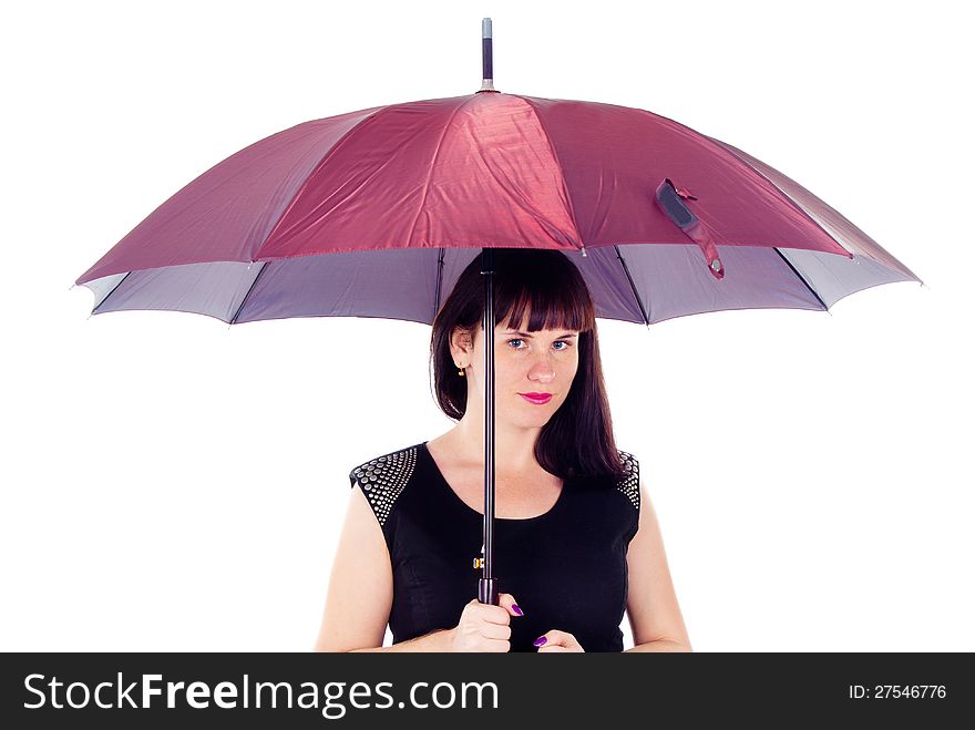 Beautiful girl under the umbrella of isolated on white background