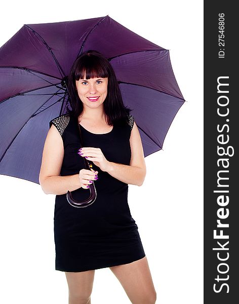 Beautiful girl under the umbrella of isolated on white background