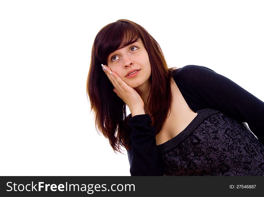 Beautiful girl surprise isolated on white background