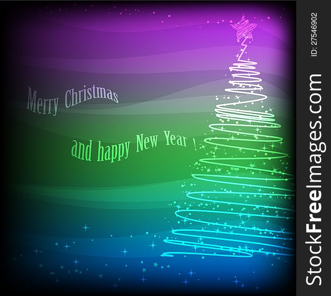 new-year tree with lights and asterisks on a varicoloured background mesh. new-year tree with lights and asterisks on a varicoloured background mesh