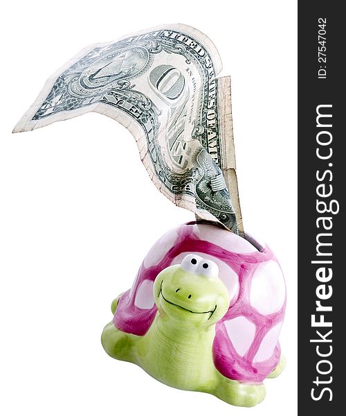 Turtle Piggy Bank With One Dollar Note