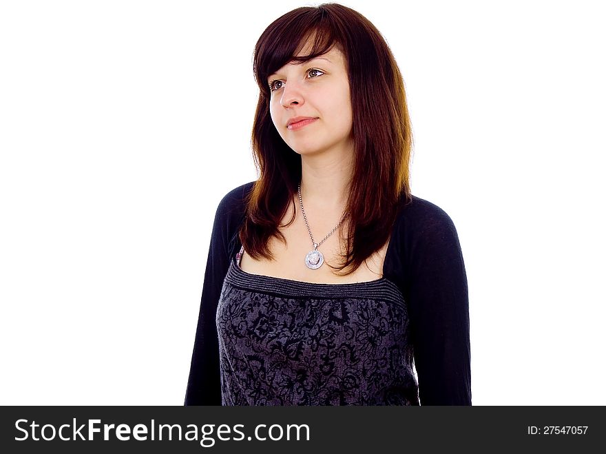 Beautiful girl poses isolated on white background