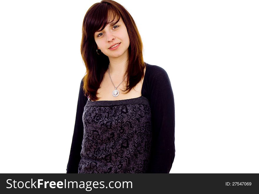 Beautiful girl poses isolated on white background