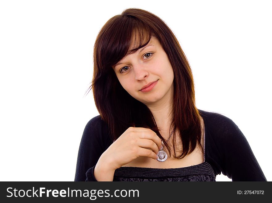 Beautiful girl poses isolated on white background