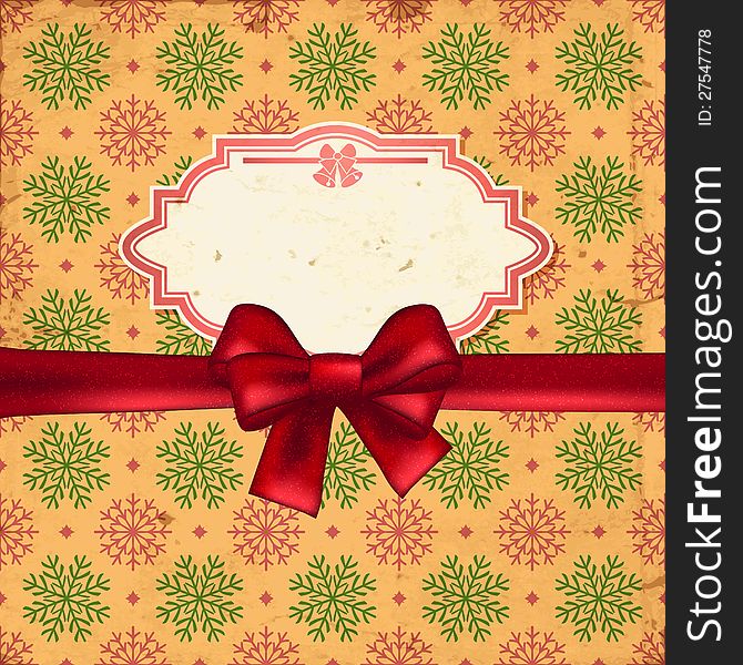 Christmas background with ribbon and label