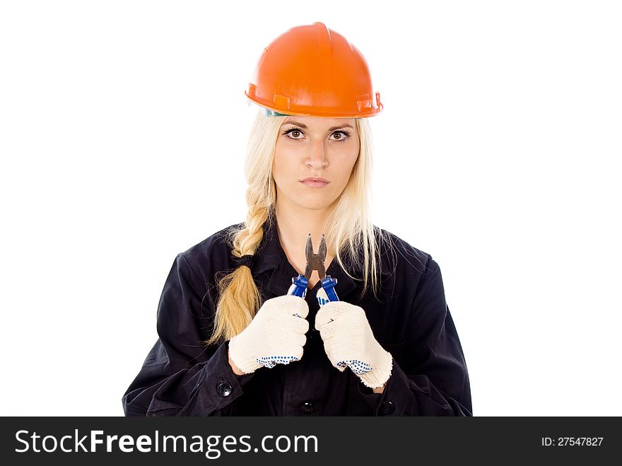 Beautiful girl Builder keep pliers