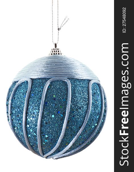 Blue christmas ball isolated on white.