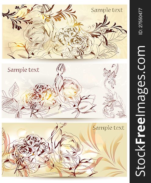 Set of floral vector cards with roses for your design. Set of floral vector cards with roses for your design