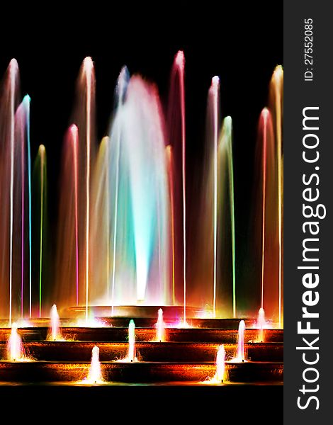 Colorful water fountain at night