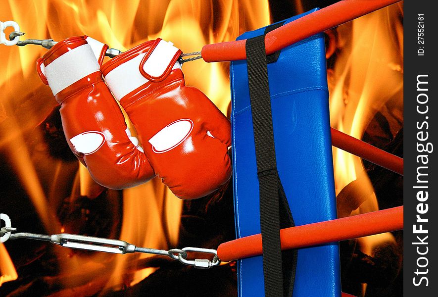 Boxing gloves with a fiery background