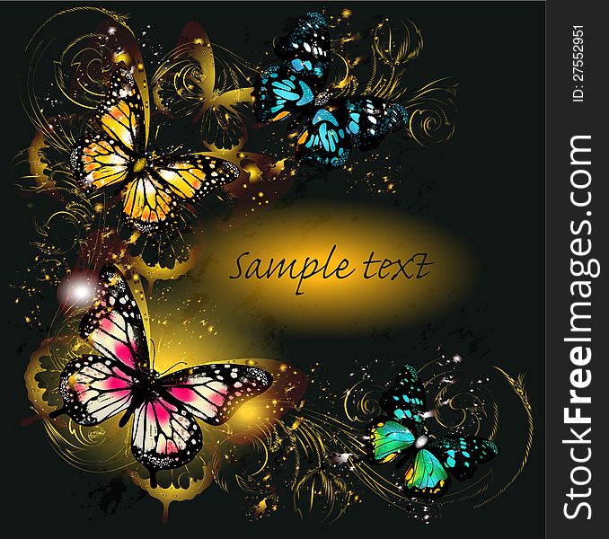 Luxury background with ornament and butterflies