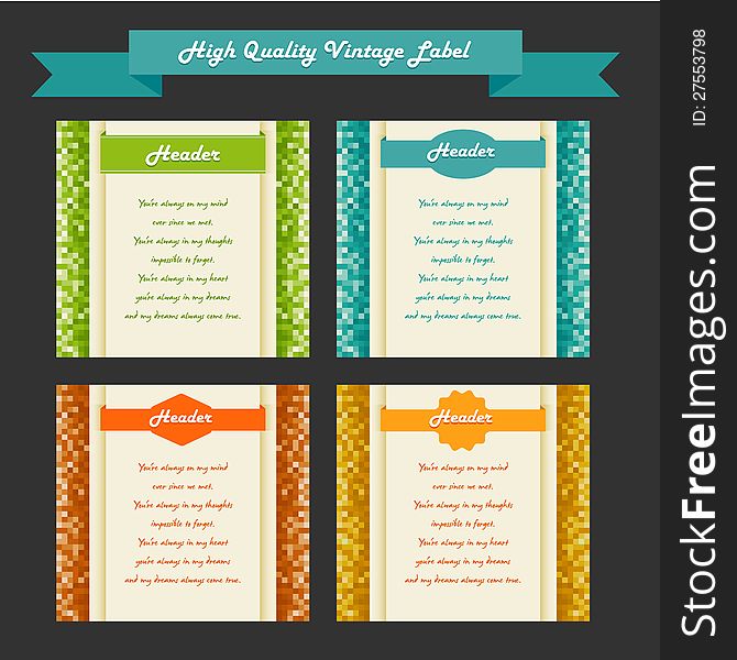 Many color of vintage labels and greeting card set, vector. Many color of vintage labels and greeting card set, vector