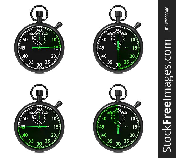 Stopwatch - Green Timers. Set On White.