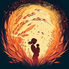 Silhouettes Of Mother And Child Surrounded By Wheat Ears. The Mother Holds The Child In Her Arms. Royalty Free Stock Photos