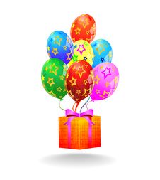 Multicolored Balloons And Gift Box. Vector Royalty Free Stock Image