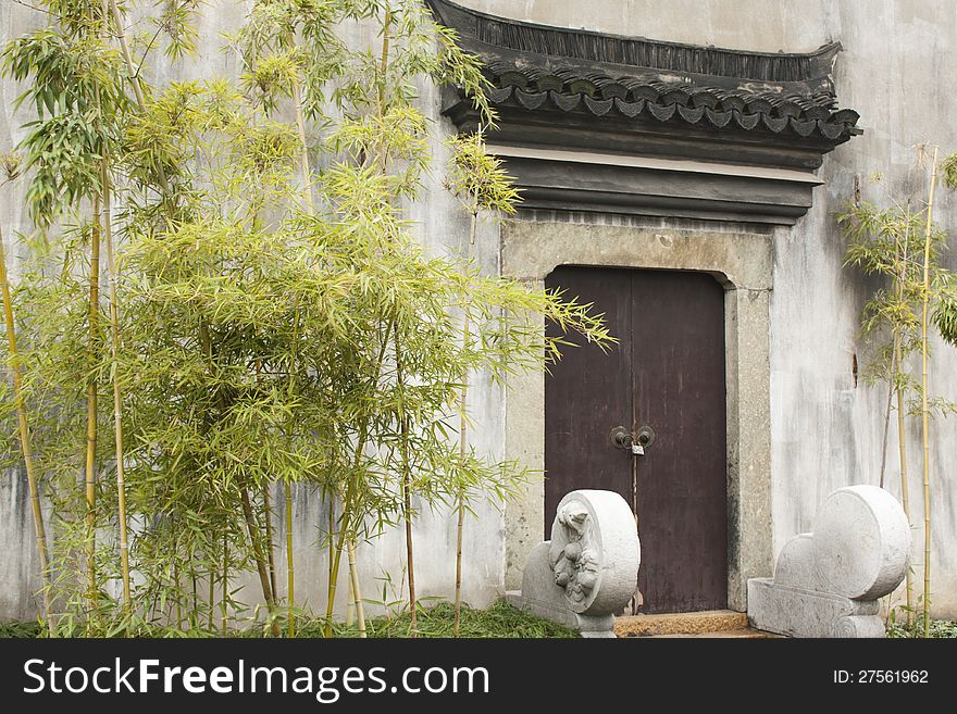 Chinese old fashionable door with bamboo. Chinese old fashionable door with bamboo